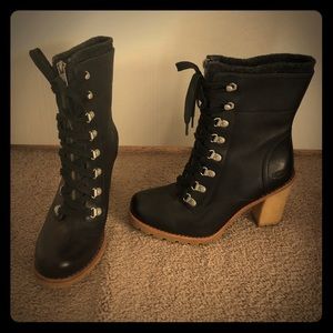 Ugg high heel leather boots in black